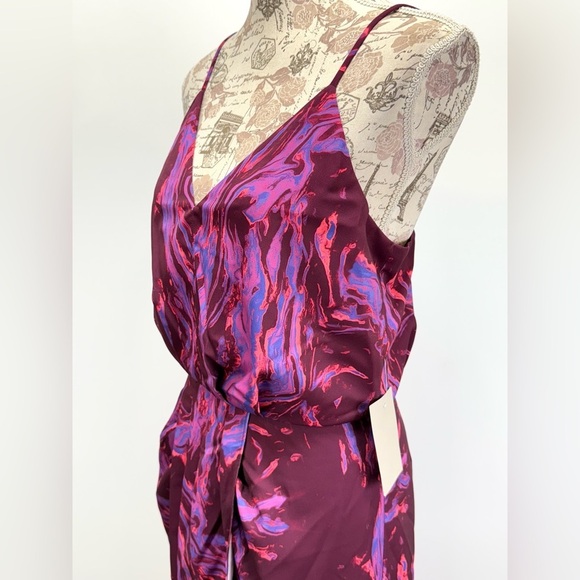 CHELSEA 28 Purple abstract print surplice spaghetti strap midi dress size S - Picture 8 of 16